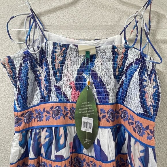 FARM RIO NWT "Blue Foliage" Sleeveless Empire Tier Midi/Maxi Blue/White/Peach XL - Picture 10 of 16